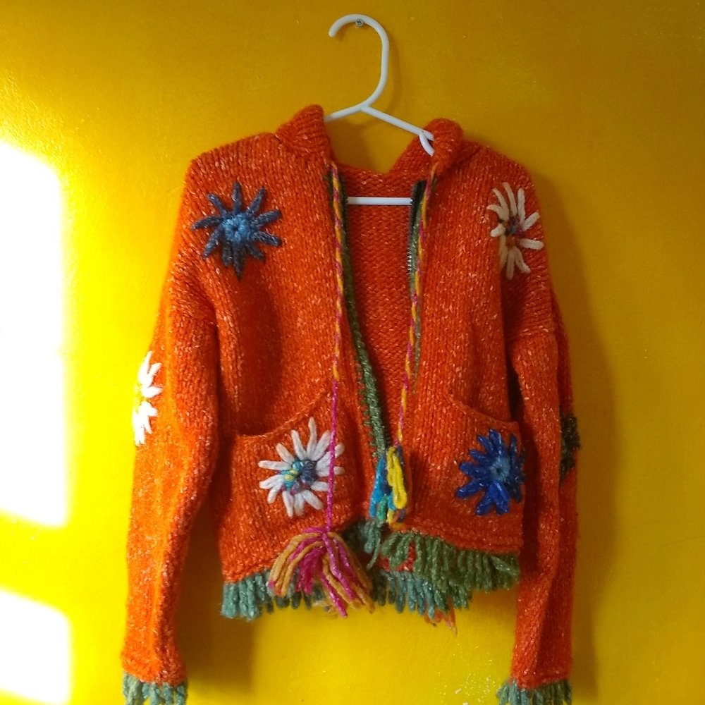 Handmade knit boho flower hoodie